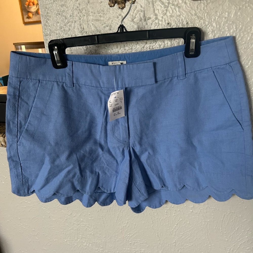 J. Crew Womens Linen Blue Shorts Scalloped Edge